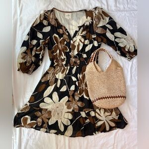 Umgee Black & Brown Floral Mini Dress